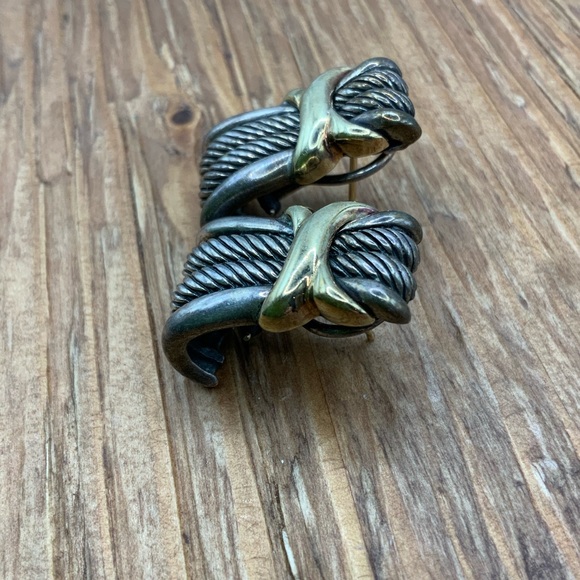 David Yurman 925 Vintage Double X Twisted French Clip Earrings - Picture 2 of 6